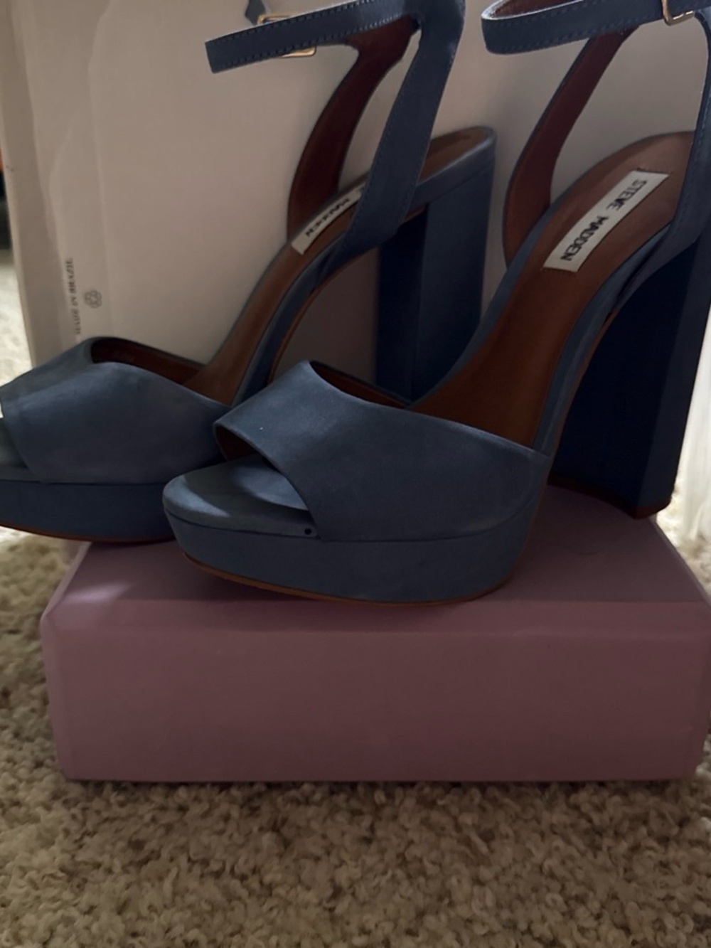 Steve Madden Dusky Blue Suede Platform Block Heels